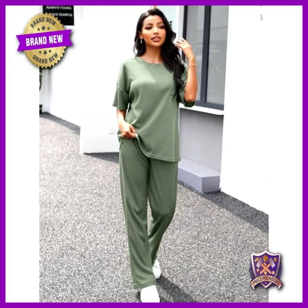 Waffle Knit Pajama Set Short Sleeve Top Long Pants Lounge Sleepwear